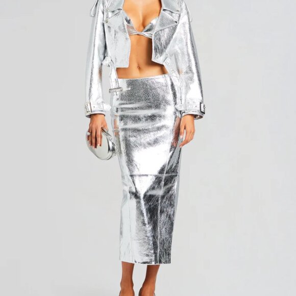 Retrofete Dresses & Skirts - Silver Leather Low Rise Liza Retrofete Skirt - Large NWT
